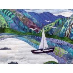 Boat art quilt, Sur La Berge 13.5" x 16.5" FREE SHIPING Canada, U.S 